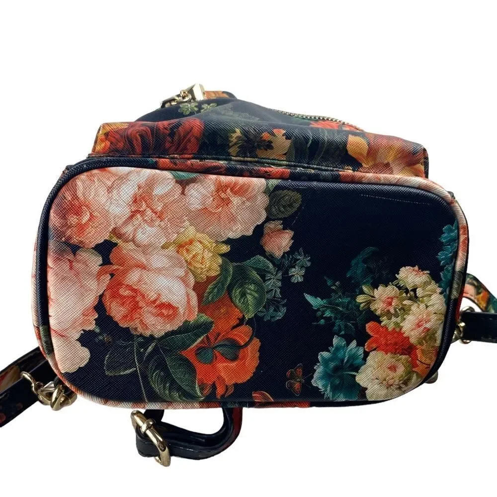 Bebe Bag Black Pink Floral Melissa Medium Studded Vegan Small Backpack